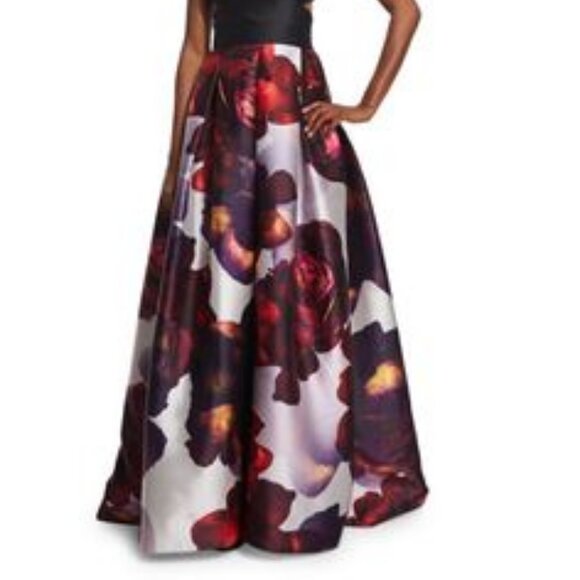 Womens Monique Lhuillier Plum Black Red Strappy V-Neck Floral Maxi Gown Dress 8 - Picture 2 of 15